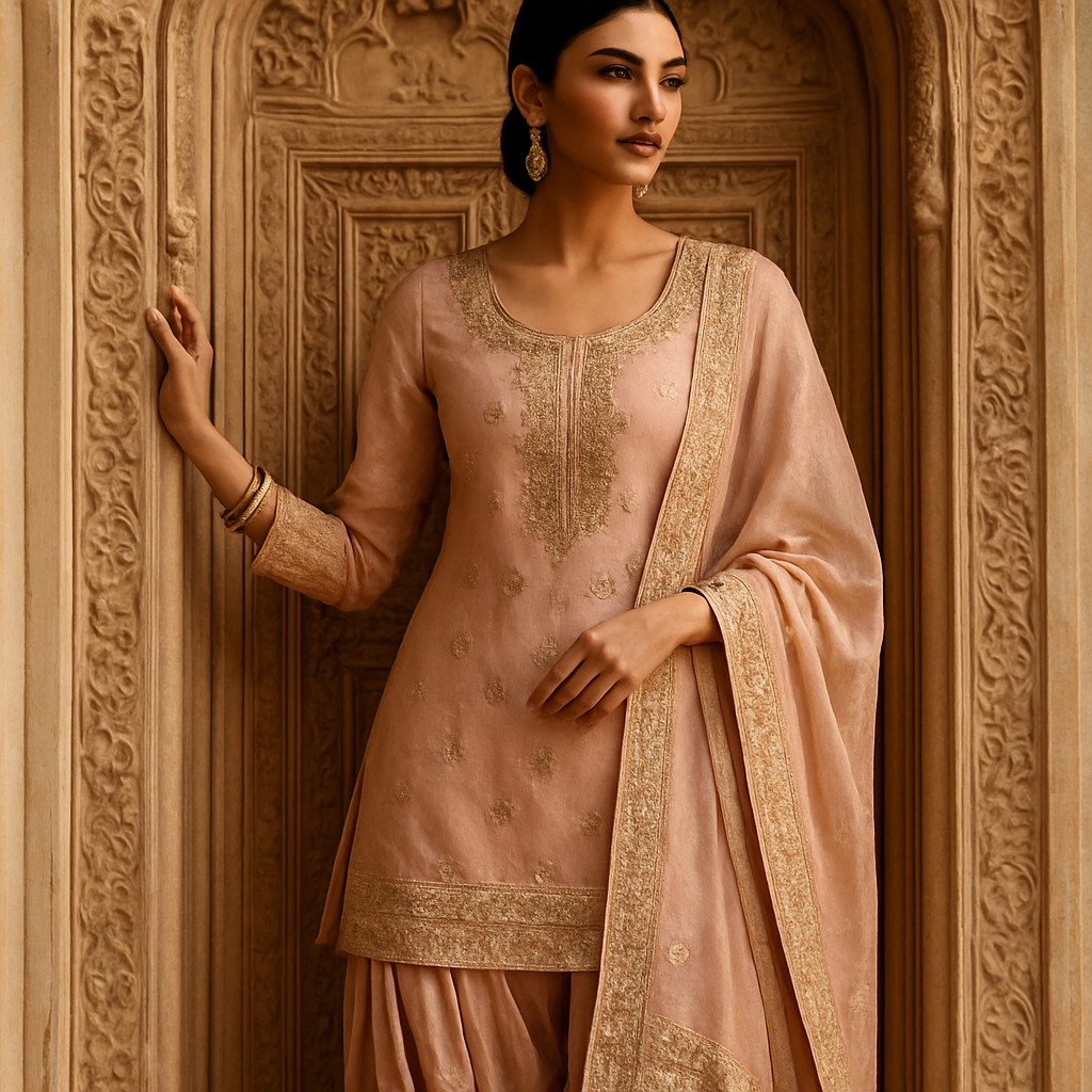 Woman in blush pink Patiala suit